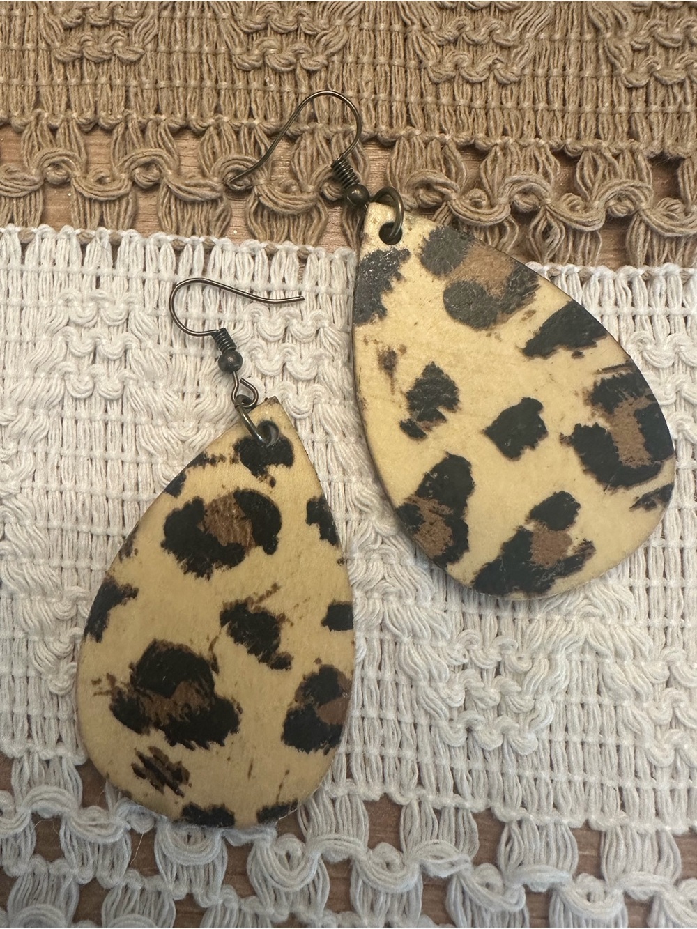 1.5” Leopard Print Teardrop Earrings - Brown, Cream, and Black